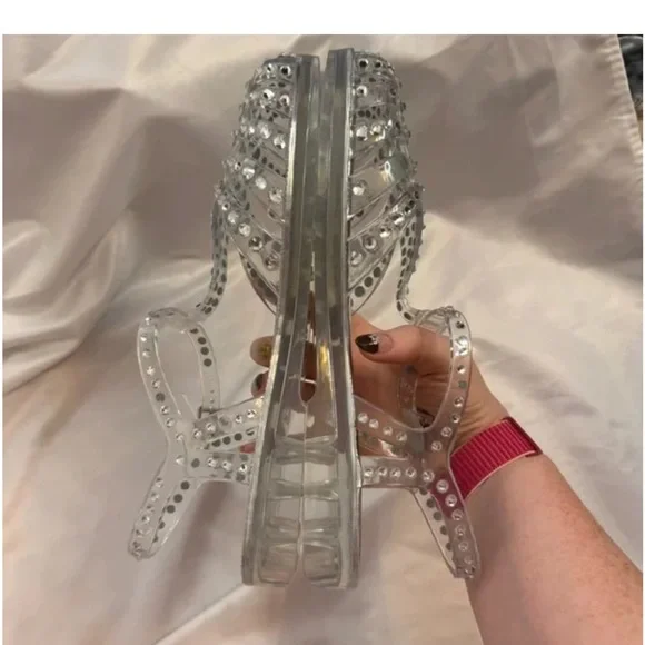 NWOT Jeffrey Campbell Transparent Jelly Embellished Ankle Strap Sandals Sz 8 - Picture 7 of 10